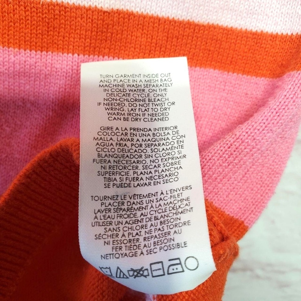Cabi Striped Sweater Women XS Orange Pink Hi-Low Preppy Coastal Chic Spring Mod - Picture 9 of 10